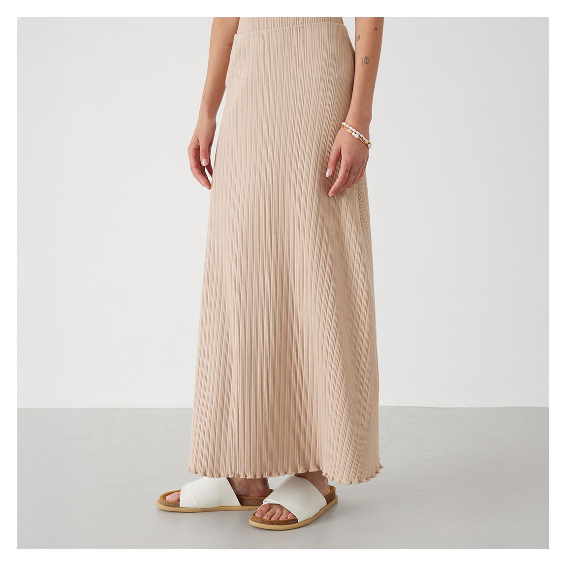 Beige Ribbed Maxi Skirt main product photo