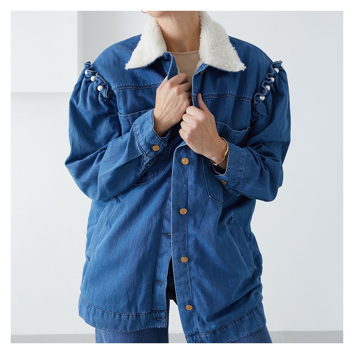 Blue Denim Shearling Trim Jacket main product photo