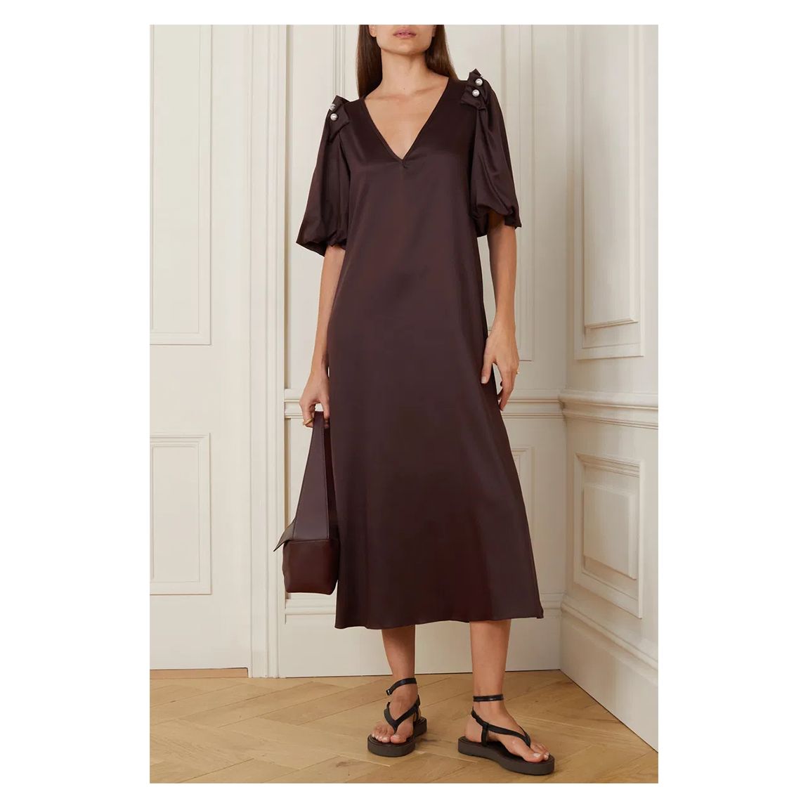 Plum V Neck Pearl Midi Dress main product photo