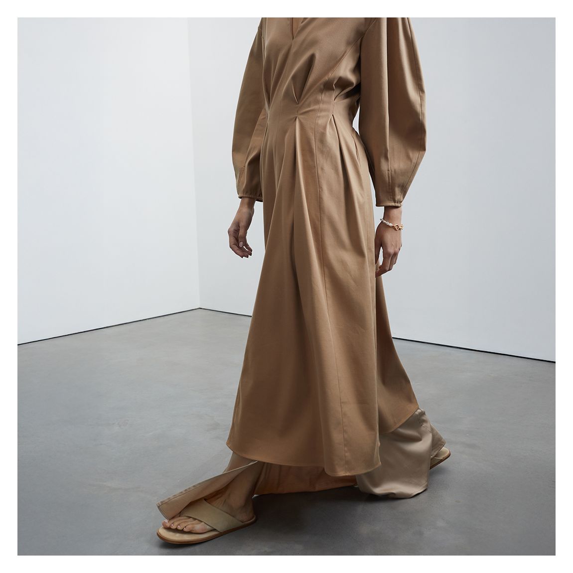 Tan Notched Neckline Midi Dress main product photo