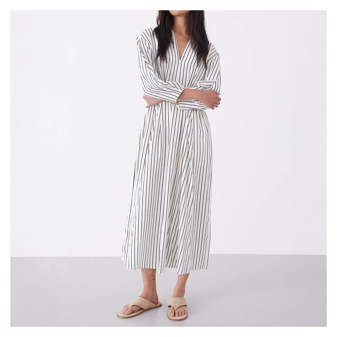 White Printed Notch Neck Midi Dress main product photo