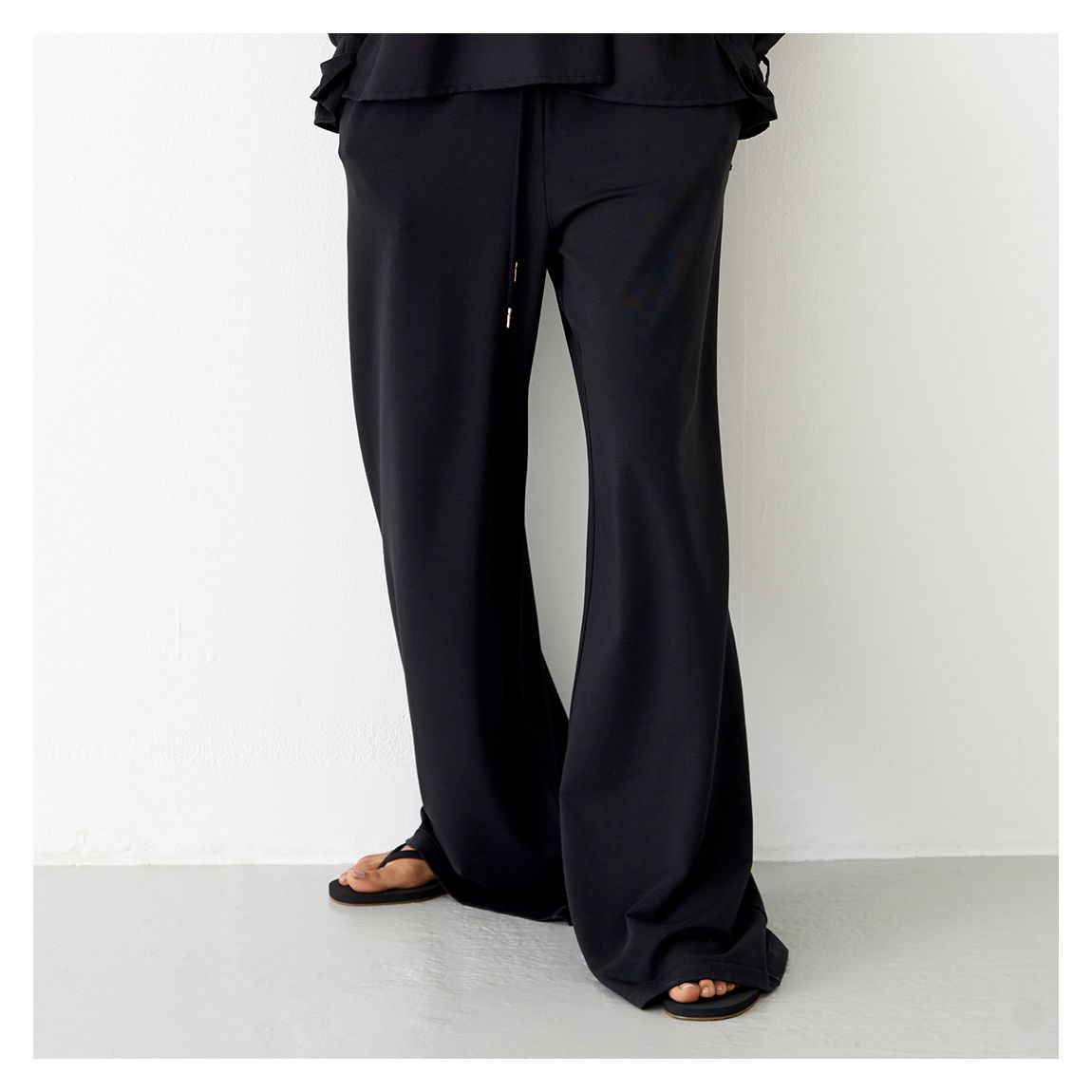 Black Flared Drawstring Trousers main product photo
