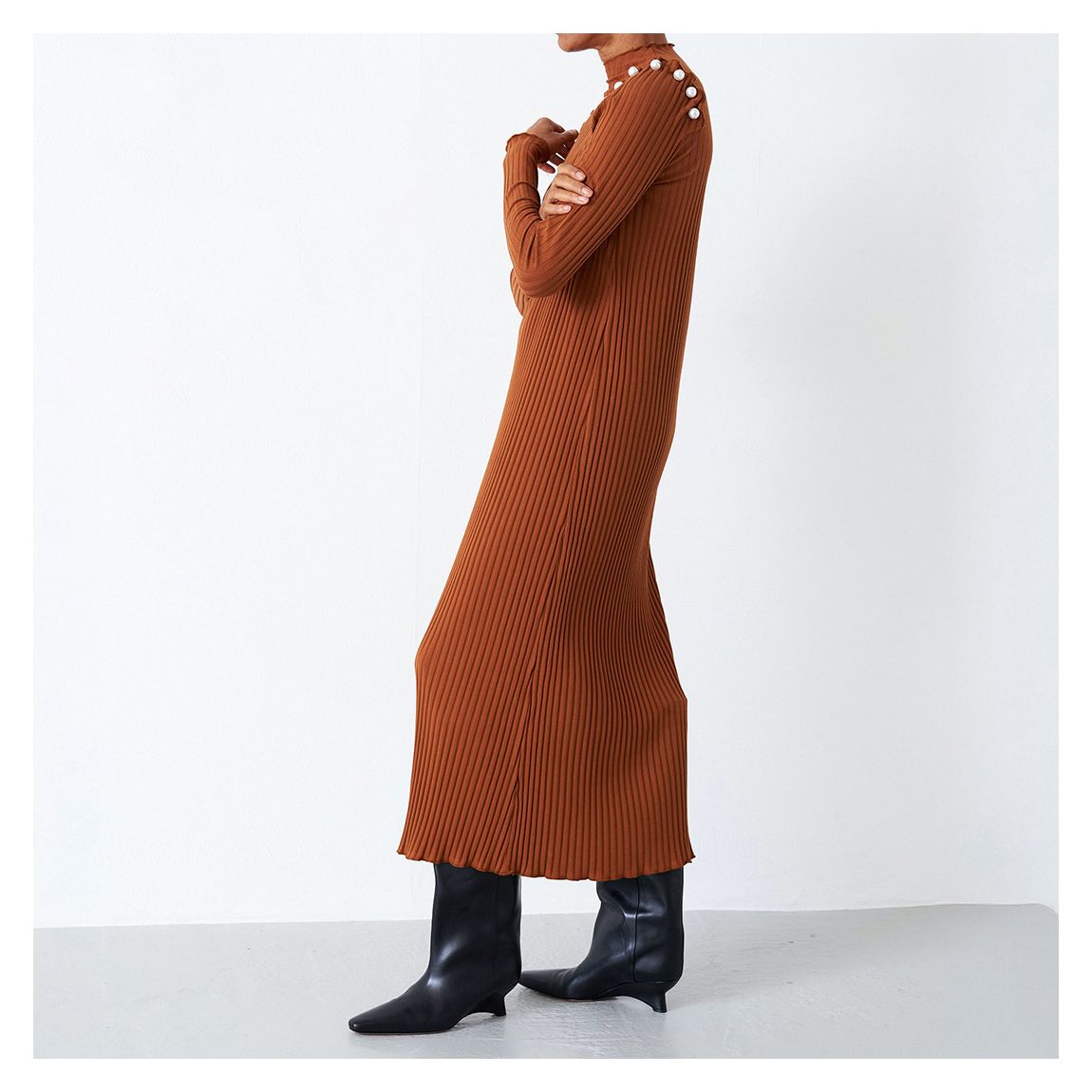 Rust High Neck Pearl Maxi Dress main product photo