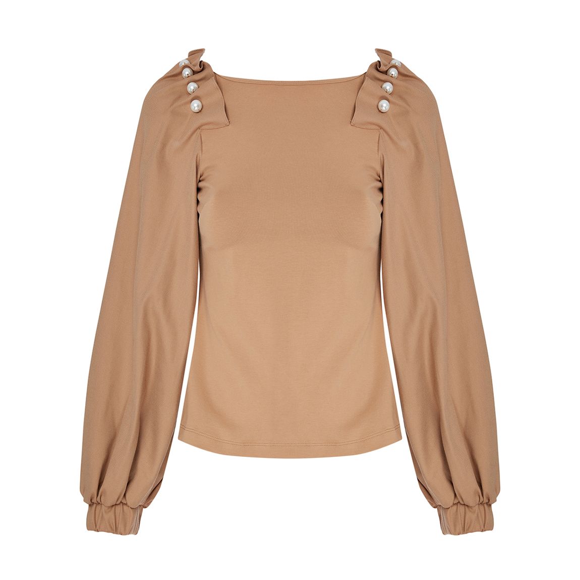 Tan Boat Neck Bishop Blouse main product photo