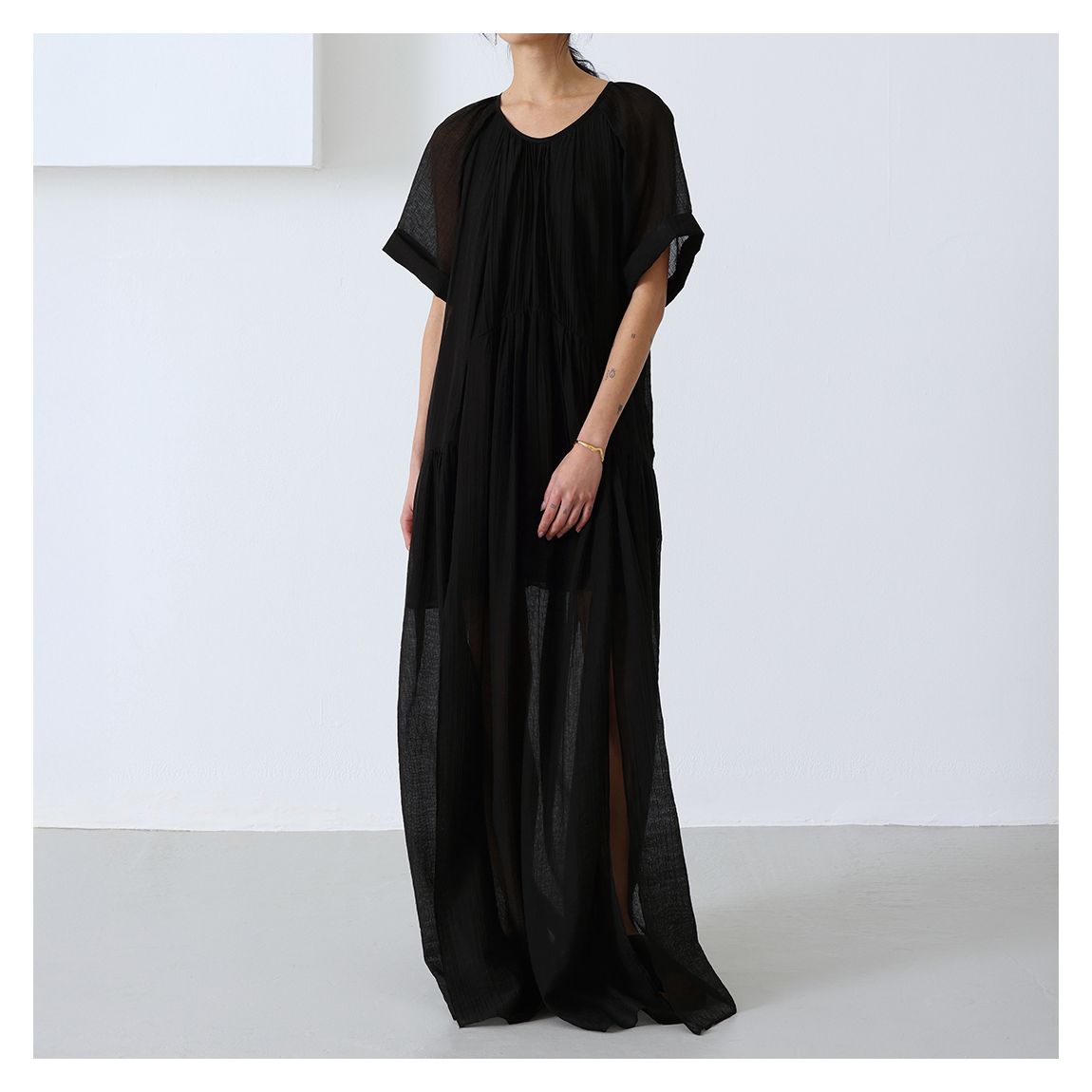Black Gathered Floaty Maxi Dress main product photo