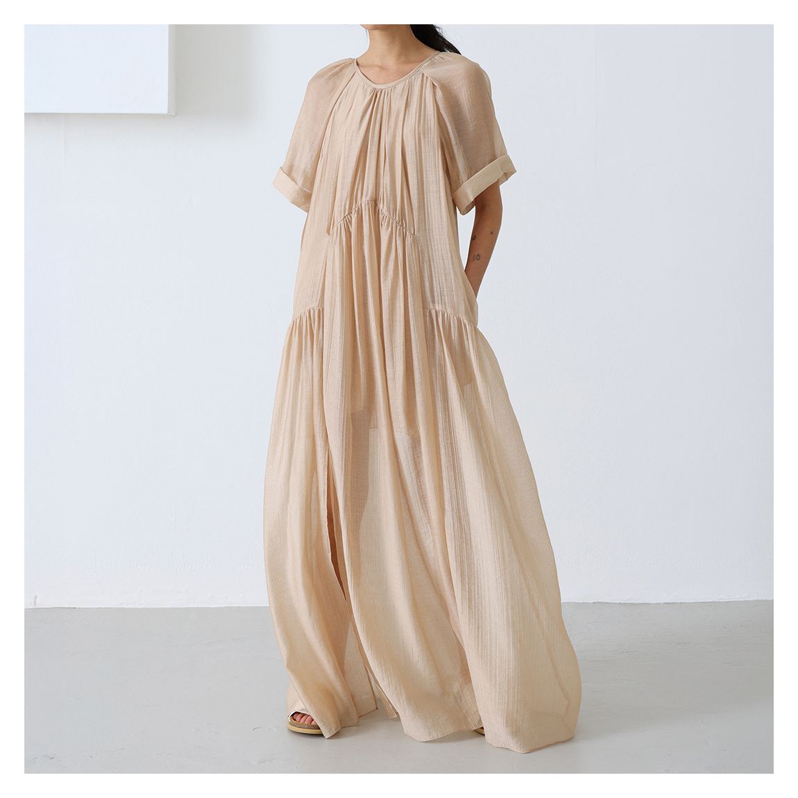 Ecru Gathered Floaty Maxi Dress main product photo