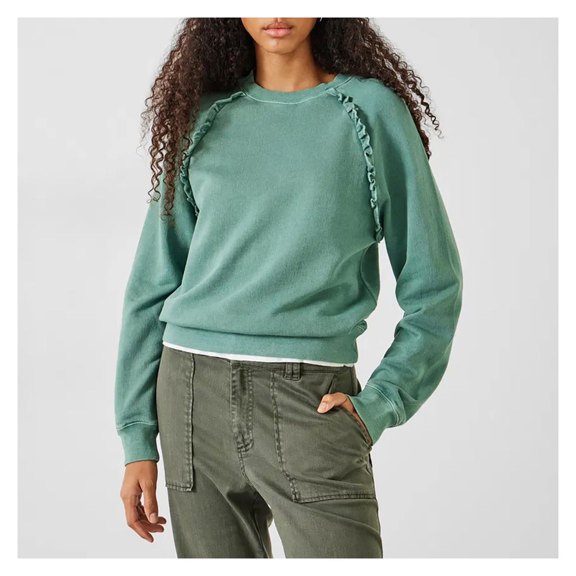 Soft Green Ruffle Detail Sweatshirt main product photo