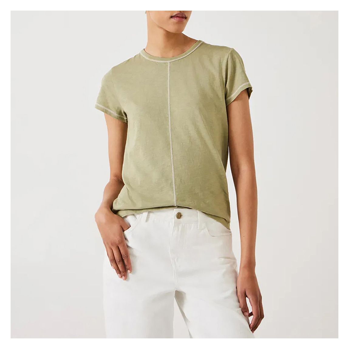 Olive Contrast Stitch Detail T-Shirt main product photo