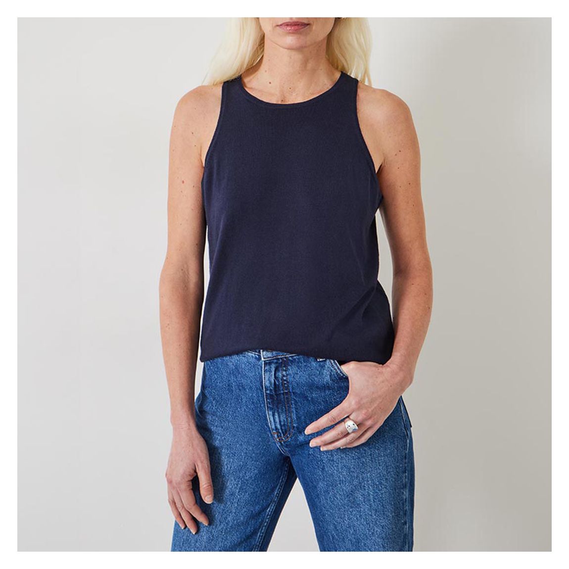 Navy Fine Gauge Knitted Tank Top main product photo