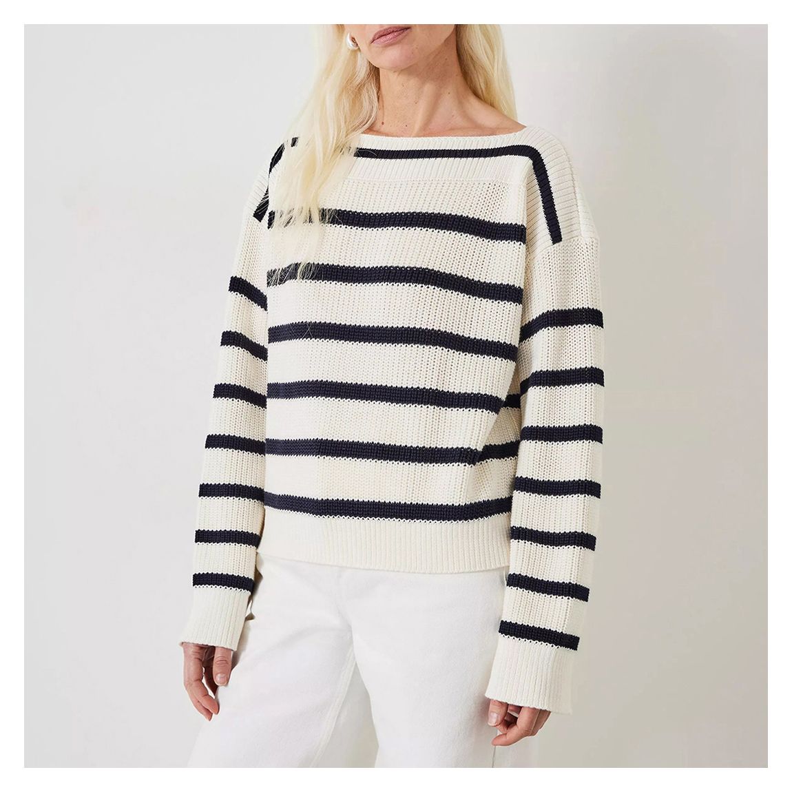 Ecru Boat Neck Ribbed Knit Jumper main product photo