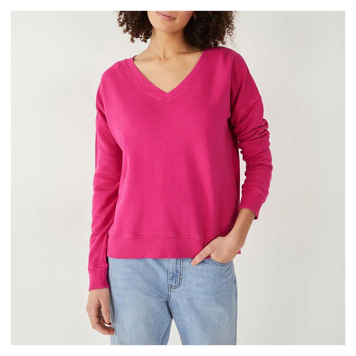 Neck Sweatshirt Hot Pink V main product photo