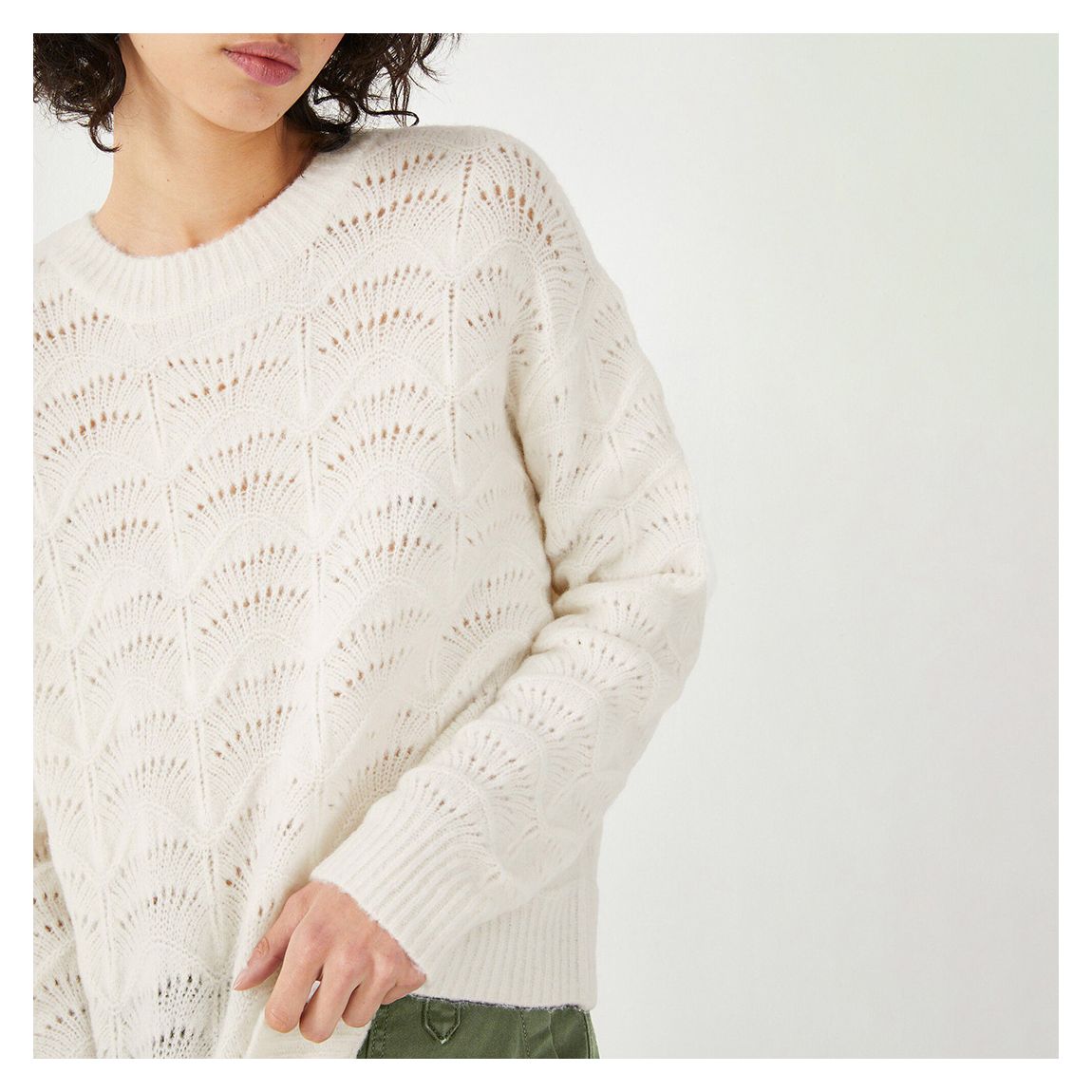 Ecru Wool Blend Stitch Crew Jumper main product photo