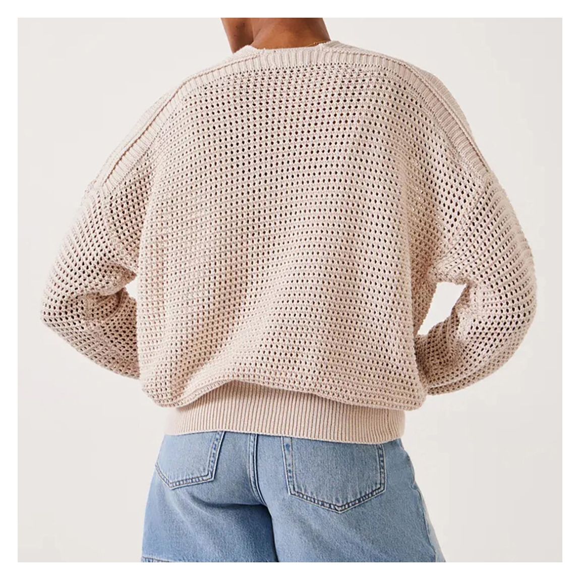 Beige Open Stitch V Neck Jumper main product photo