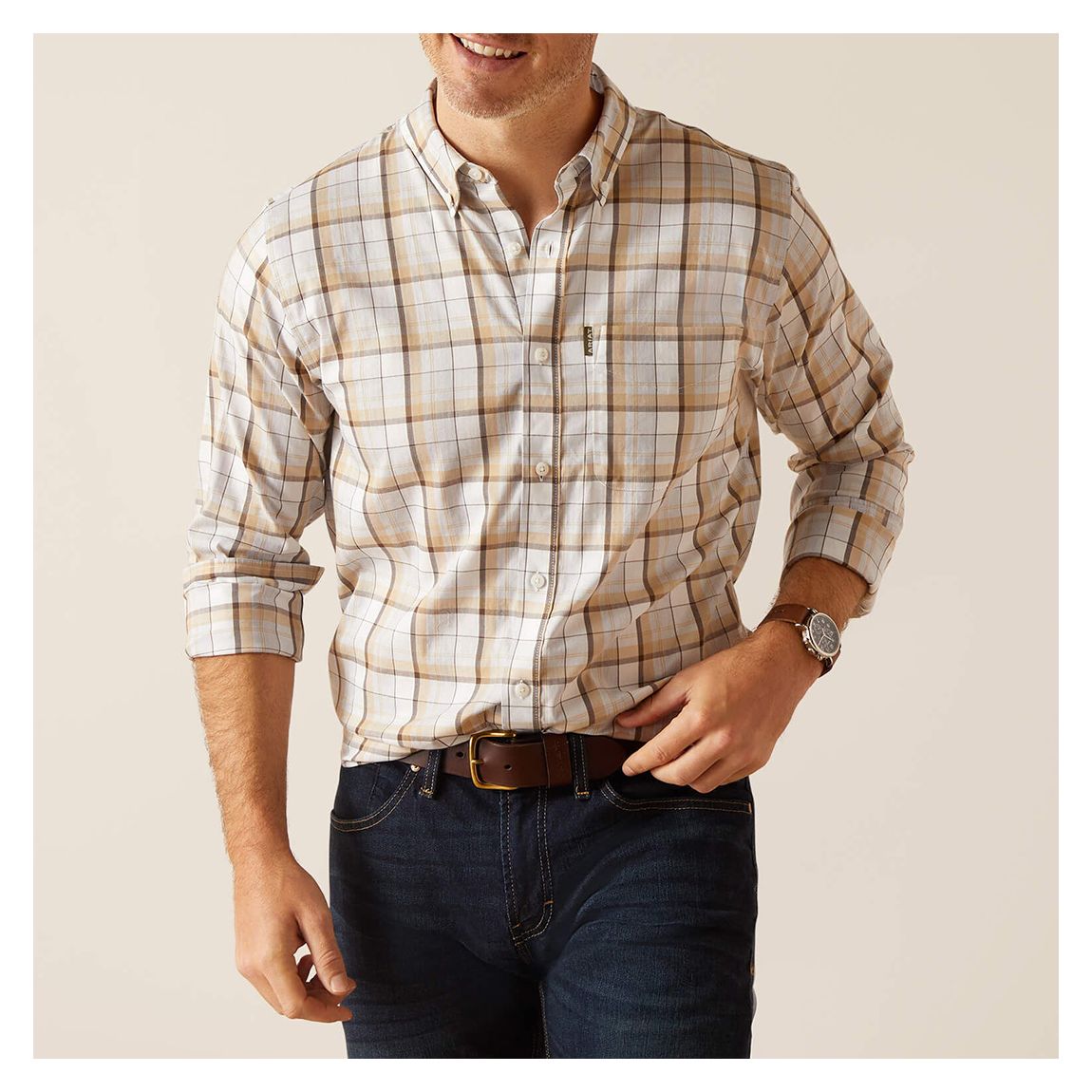 Men's Tan Check Napa Shirt main product photo