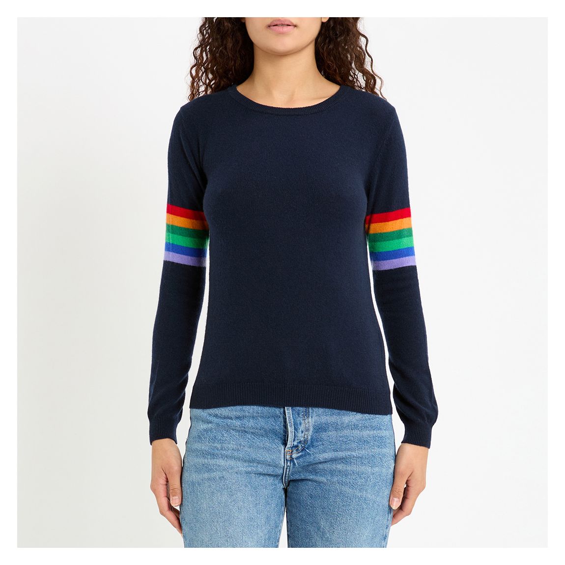Navy Cashmere Rainbow Detail Sweater main product photo