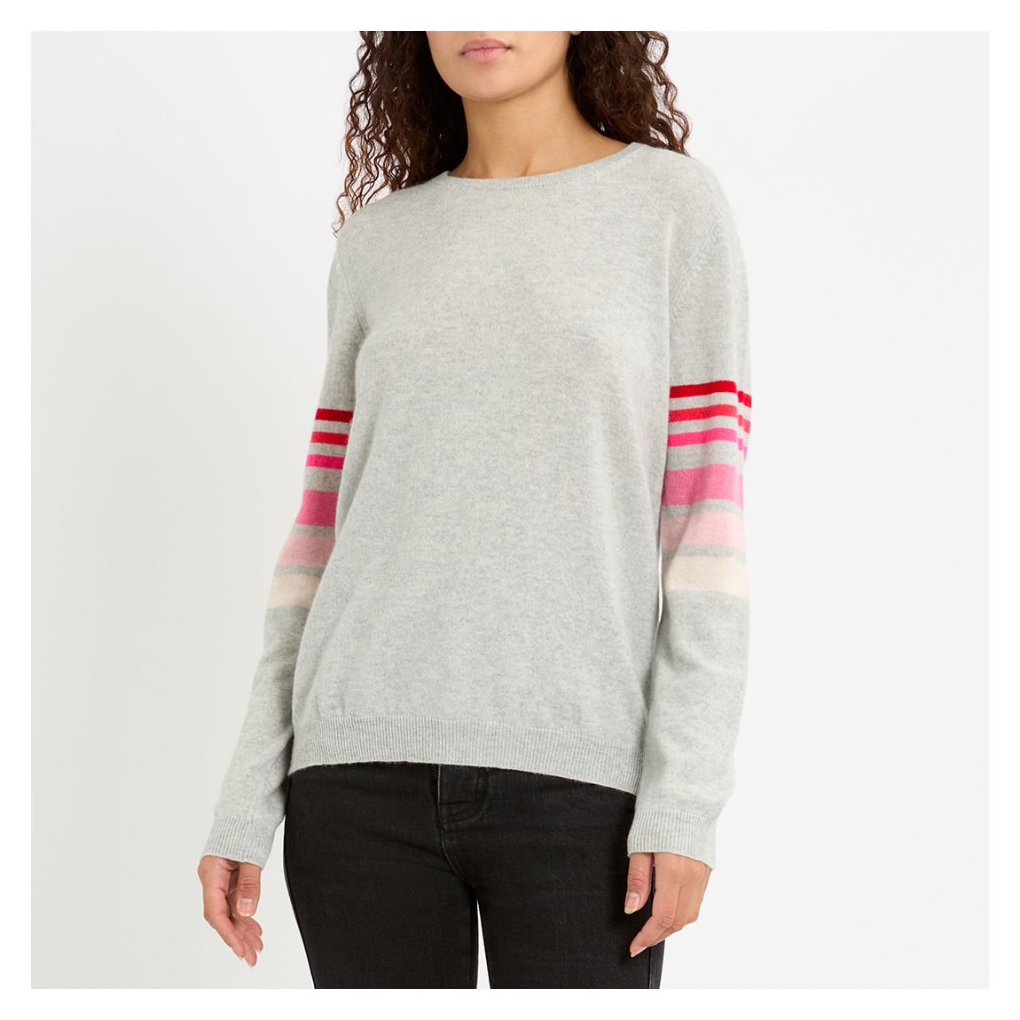 Grey Marl Striped Cashmere Jumper main product photo