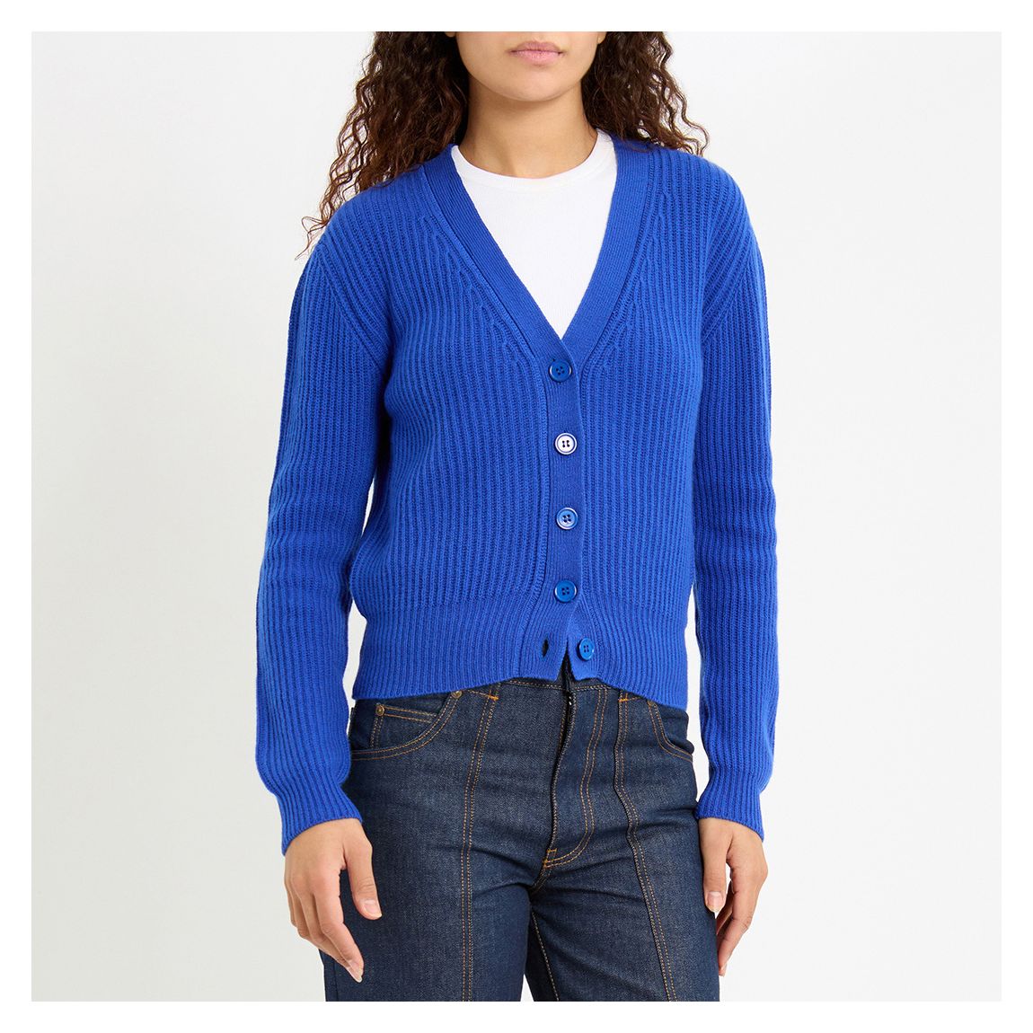 Cobalt Cashmere Ribbed Cardigan main product photo