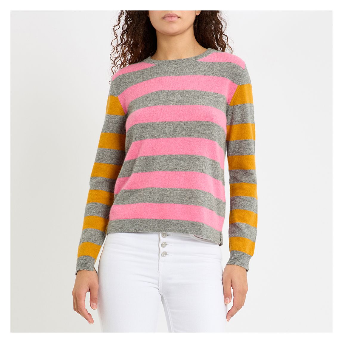 Grey Cashmere Rugby Stripe Jumper main product photo