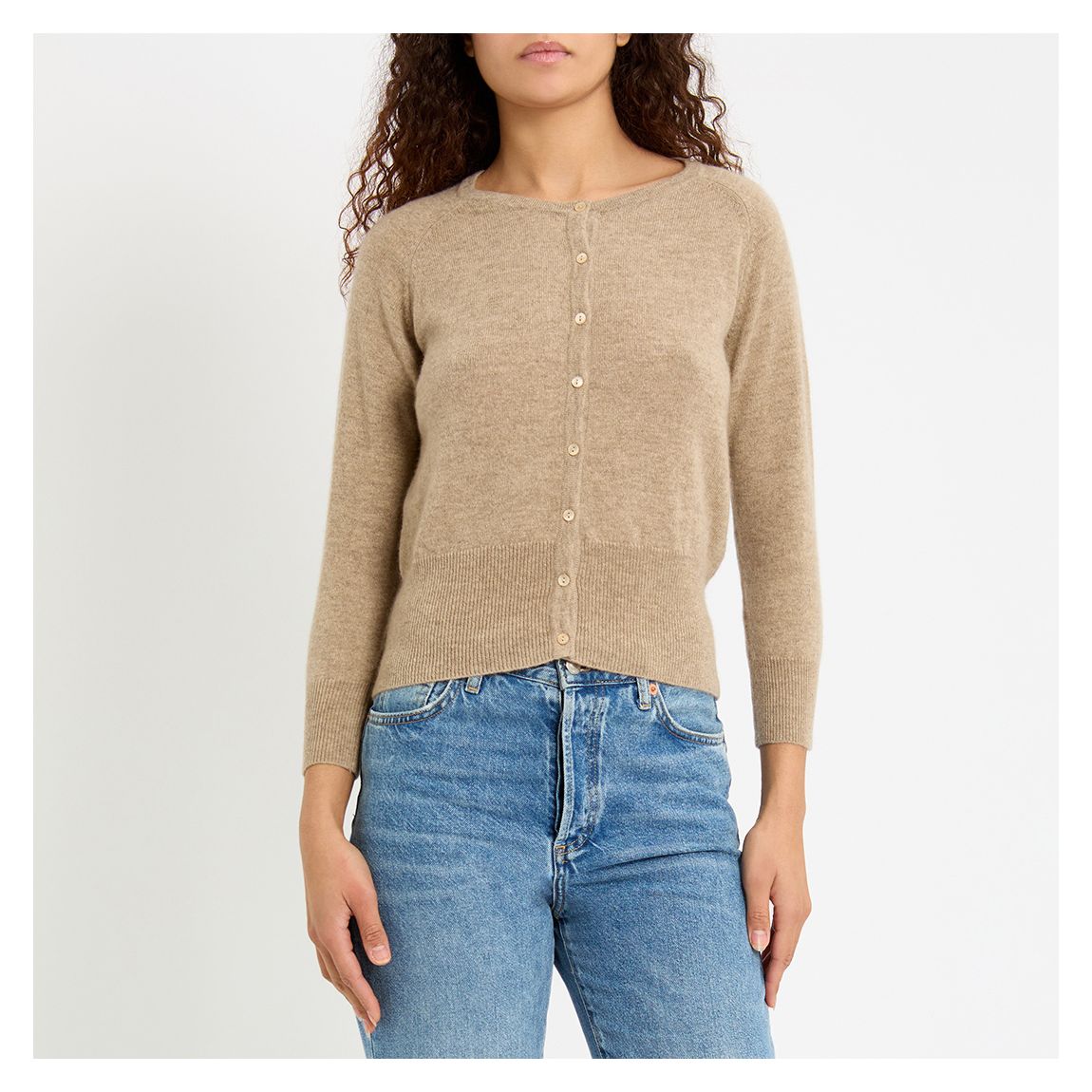 Oatmeal Shrunken Cashmere Cardigan main product photo
