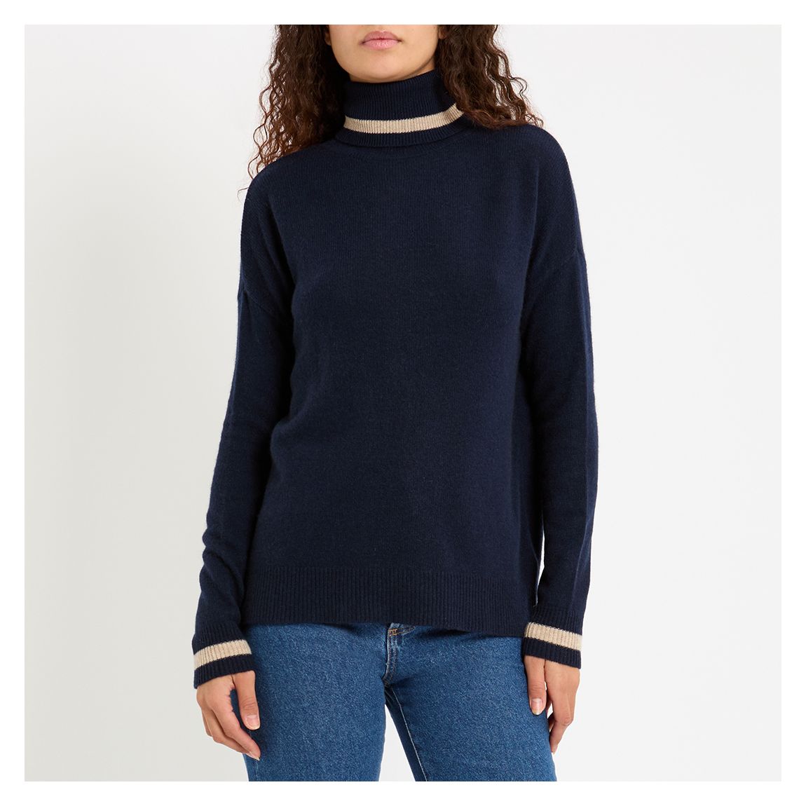 Navy Stripe Lightweight Roll Collar Jumper main product photo