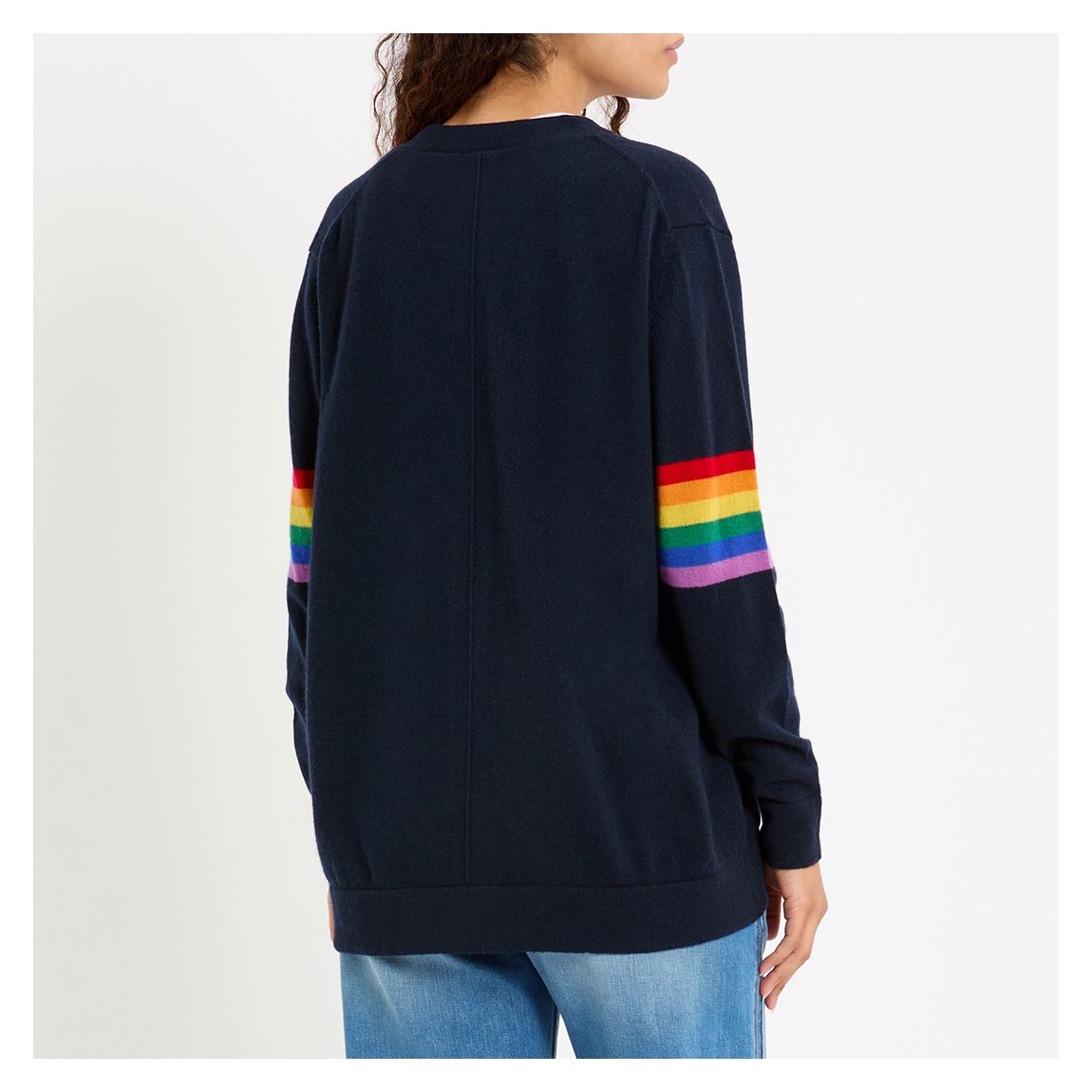 Navy Cashmere Rainbow Detail Cardigan main product photo