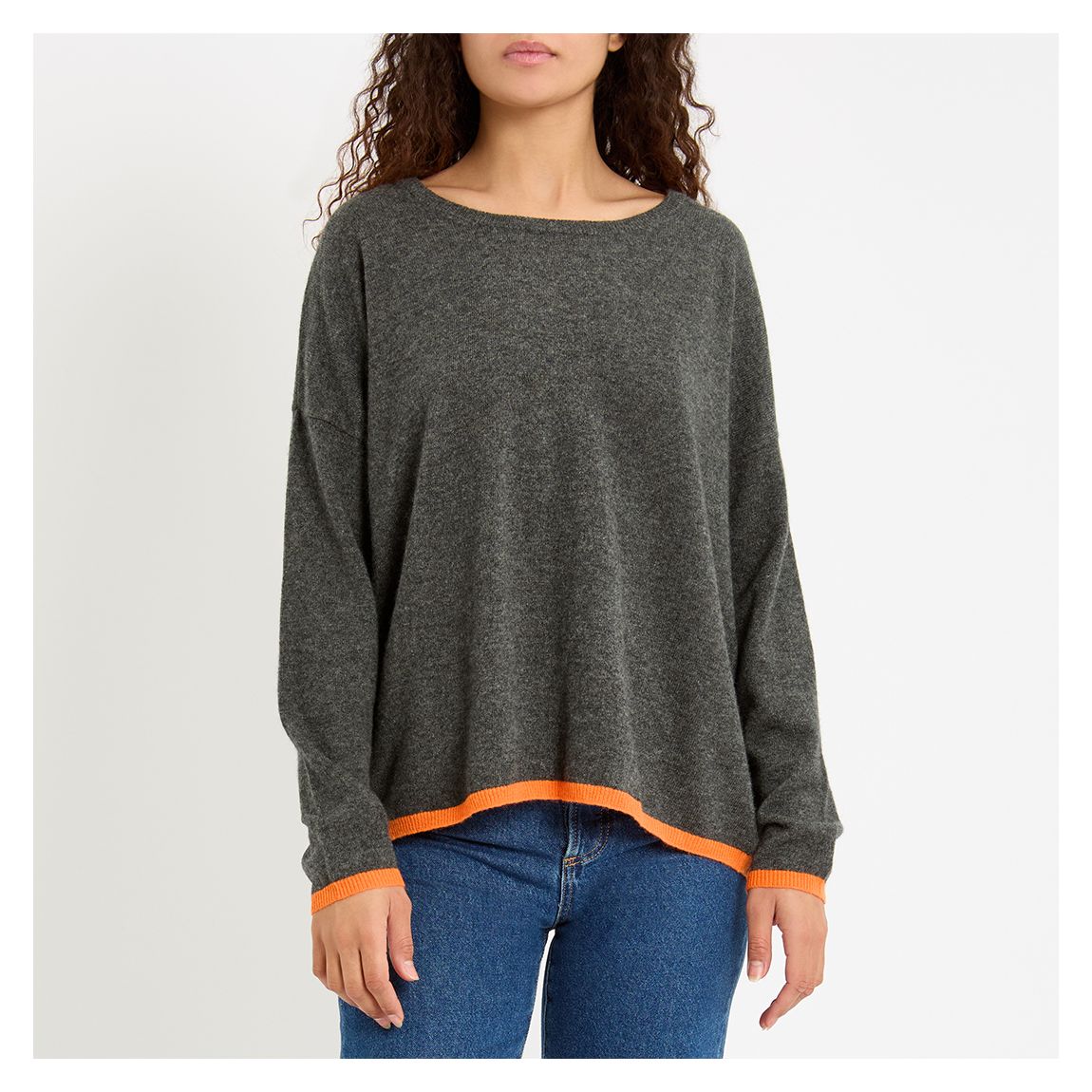 Slate Contrast Trim Relaxed Cashmere Jumper main product photo