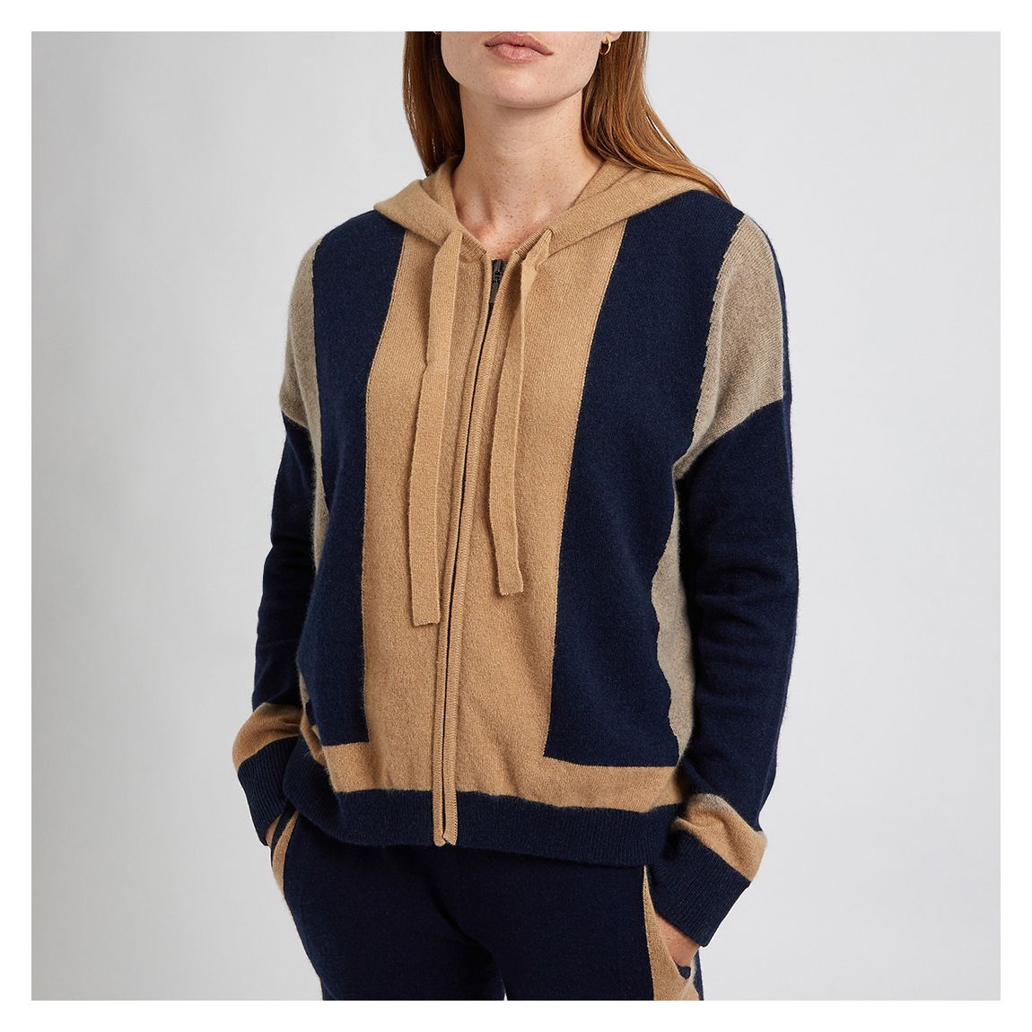 Tan Colourblock Cashmere Hoodie main product photo