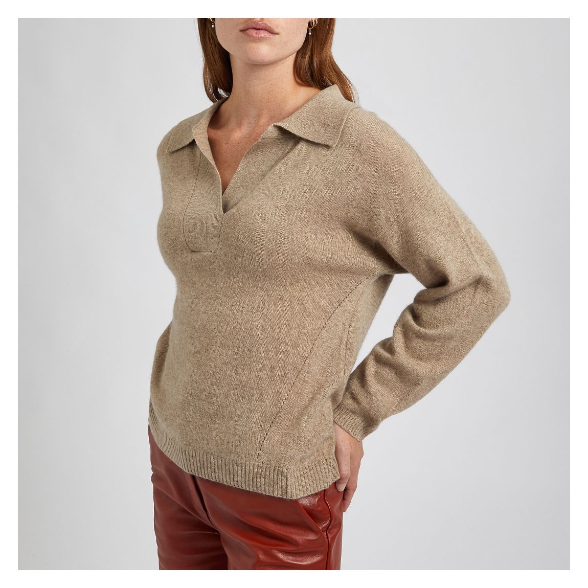 Tan Lapel Cashmere Jumper main product photo