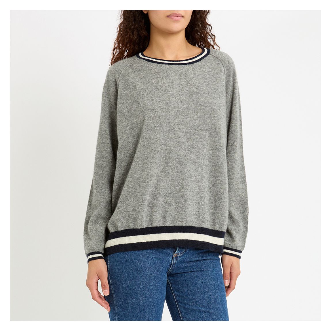 Grey Contrast Stripe Cashmere Sweater main product photo