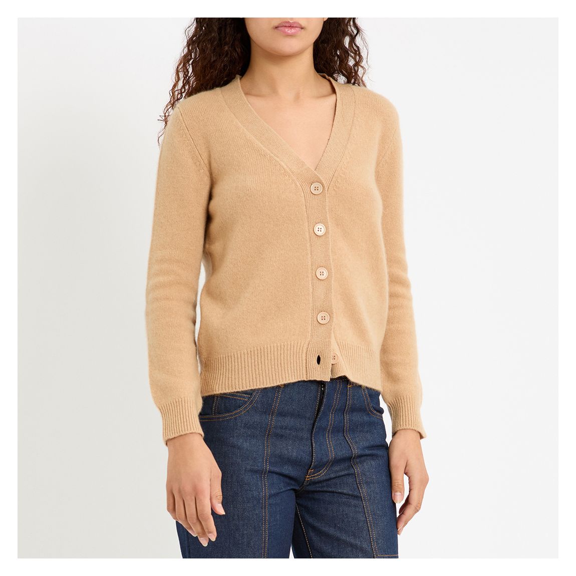 Camel Cashmere Elbow Patch Cardigan main product photo