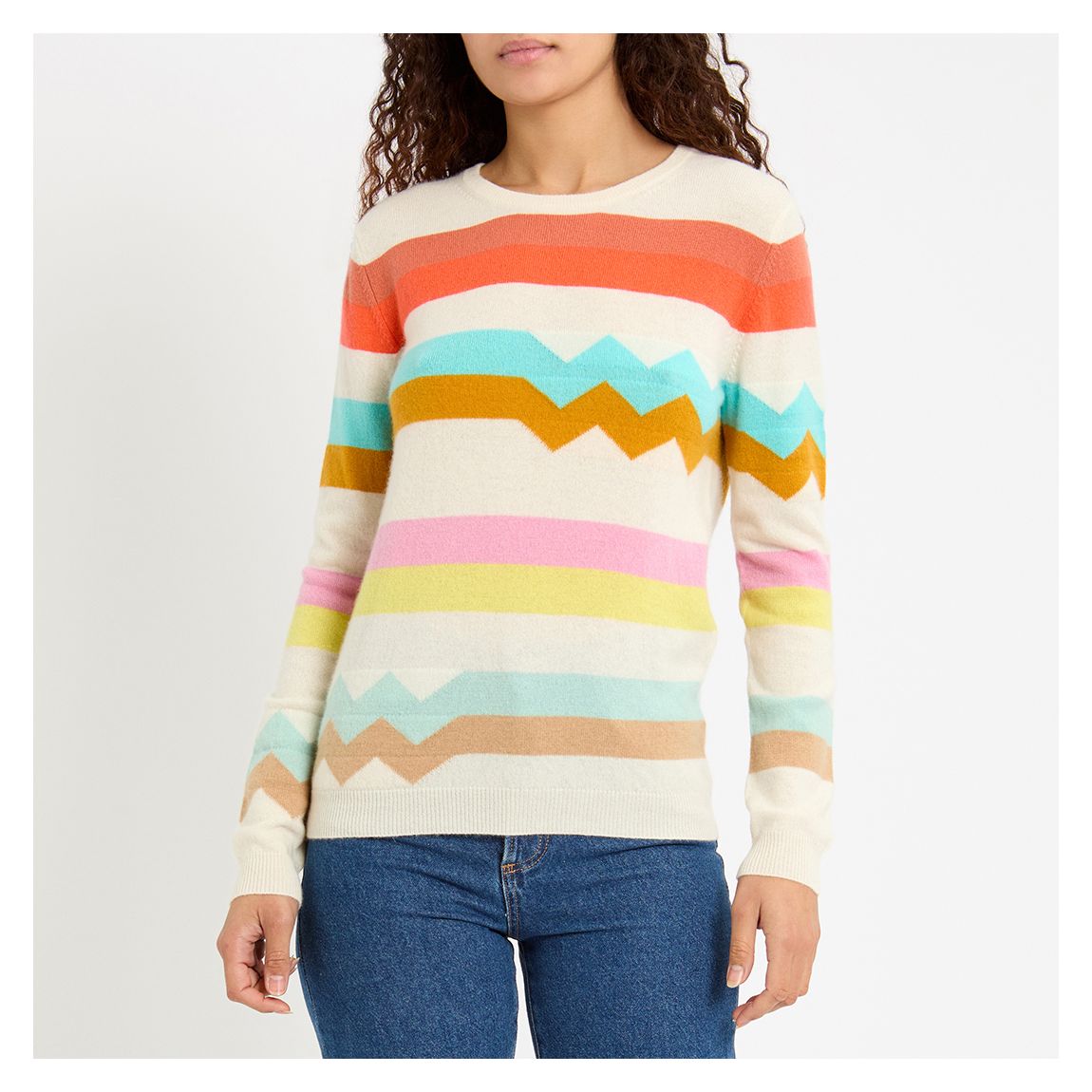 Ecru Multi Stripe Cashmere Jumper main product photo