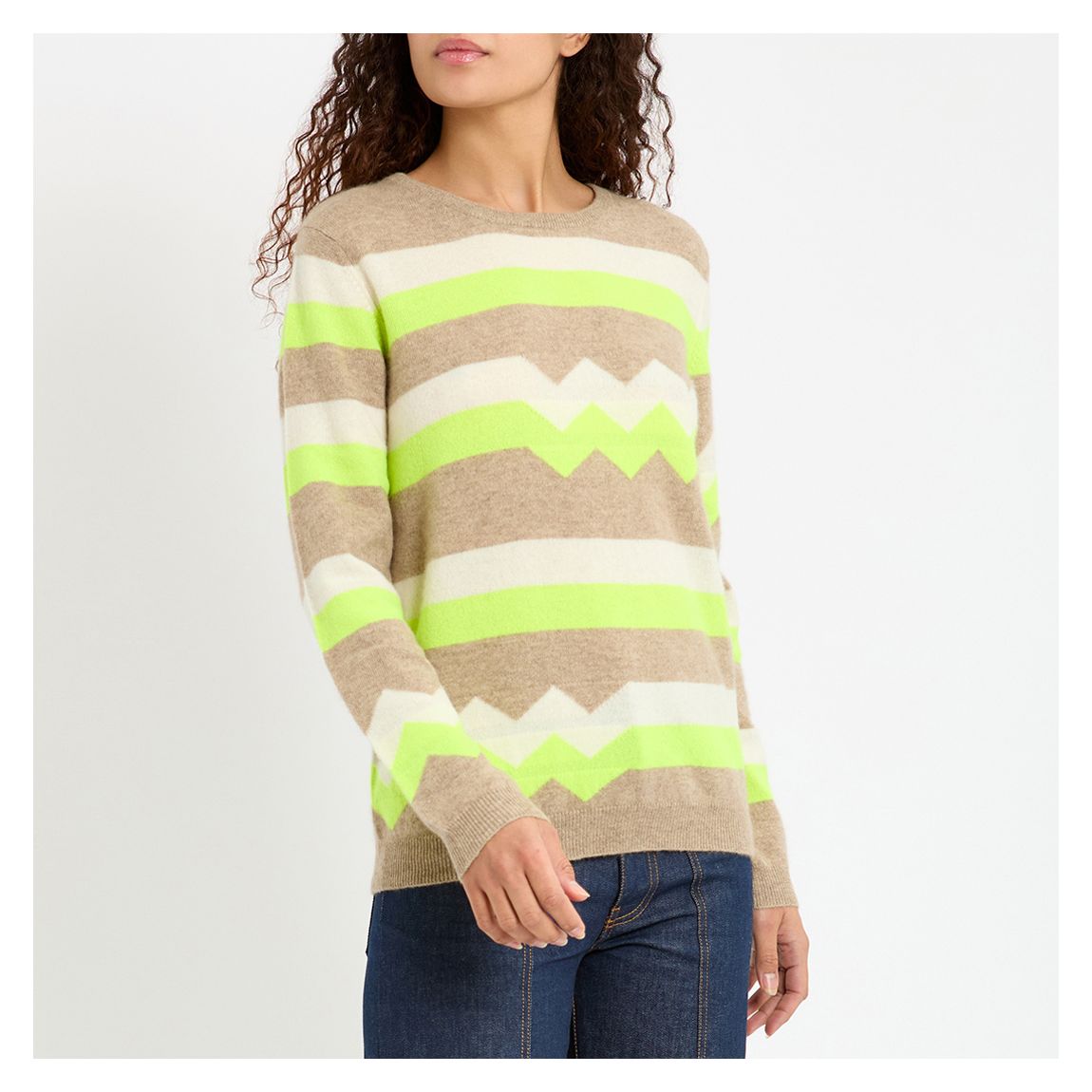 Beige/Lime Cashmere Stripe Sweater main product photo