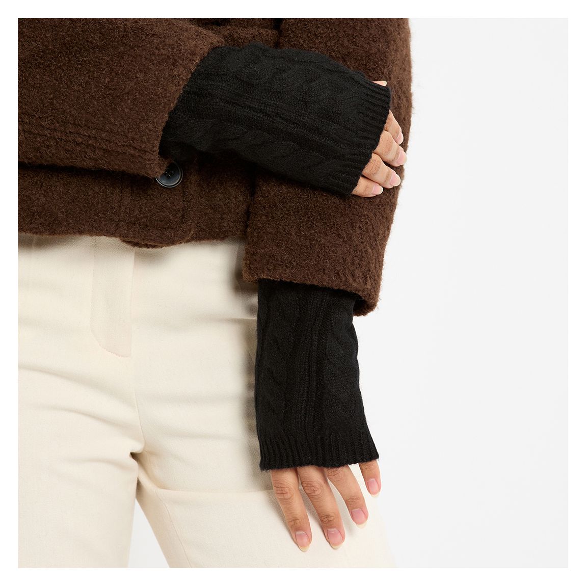 Black Cable Cashmere Fingerless Mittens main product photo