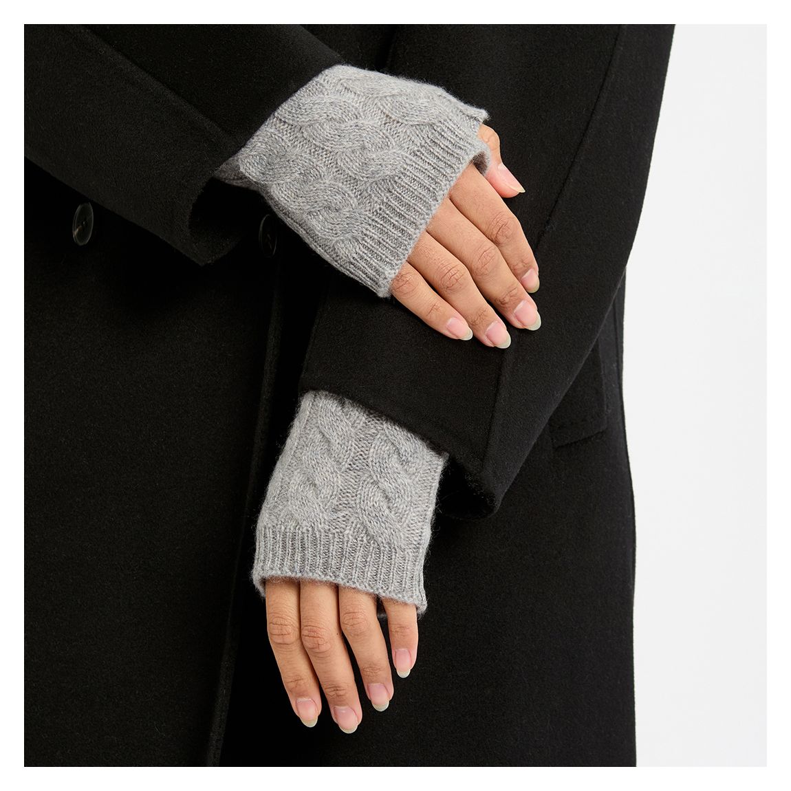Mid Grey Cable Cashmere Fingerless Mittens main product photo