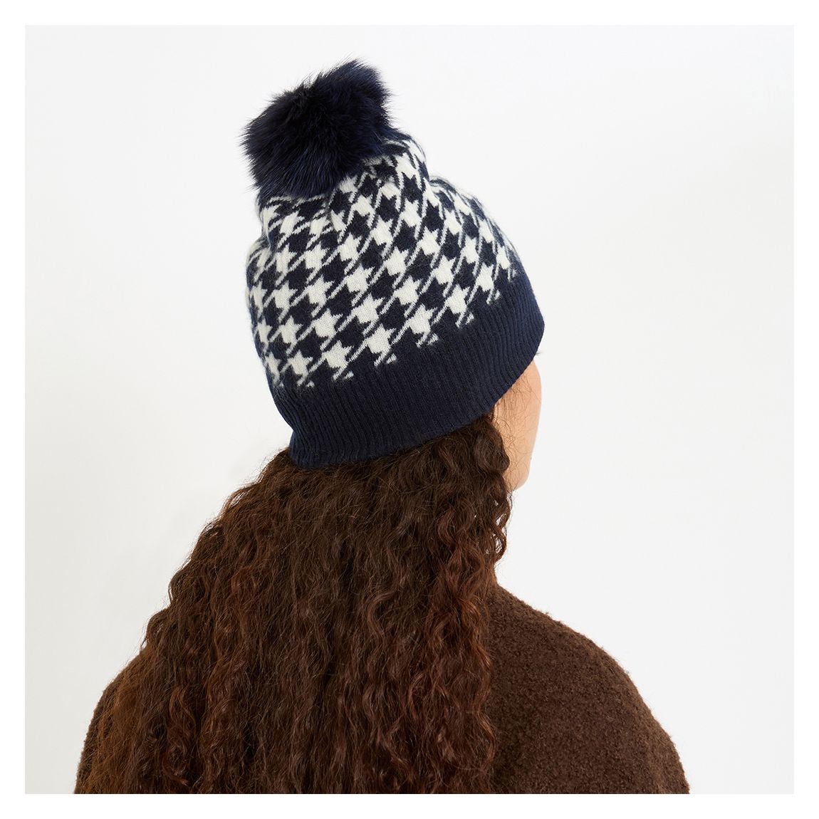 Navy/Organic White Houndstooth Cashmere Hat main product photo