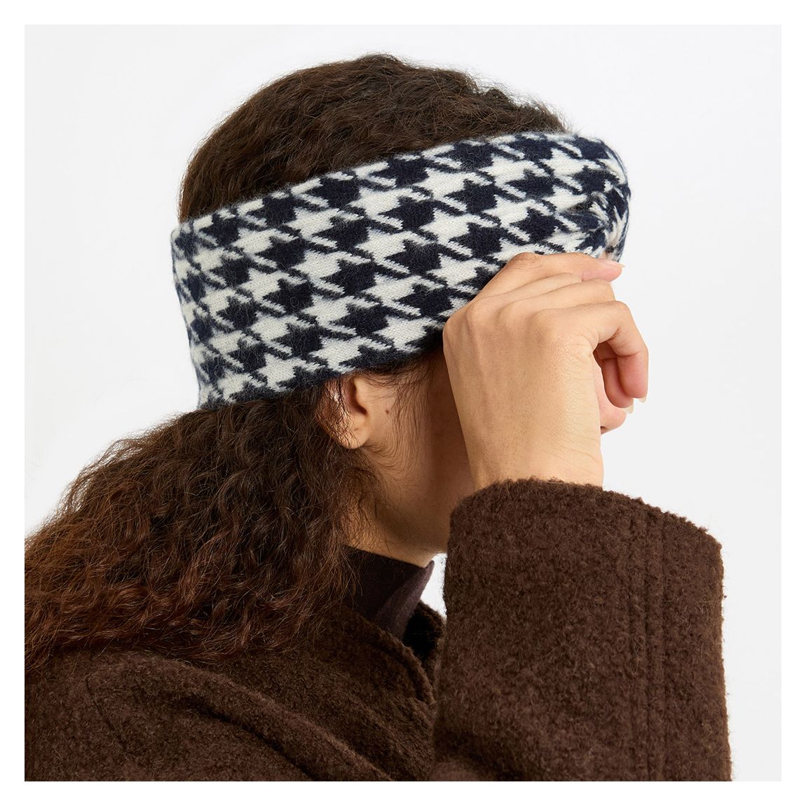 Navy/Organic White Houndstooth Cashmere Headband main product photo
