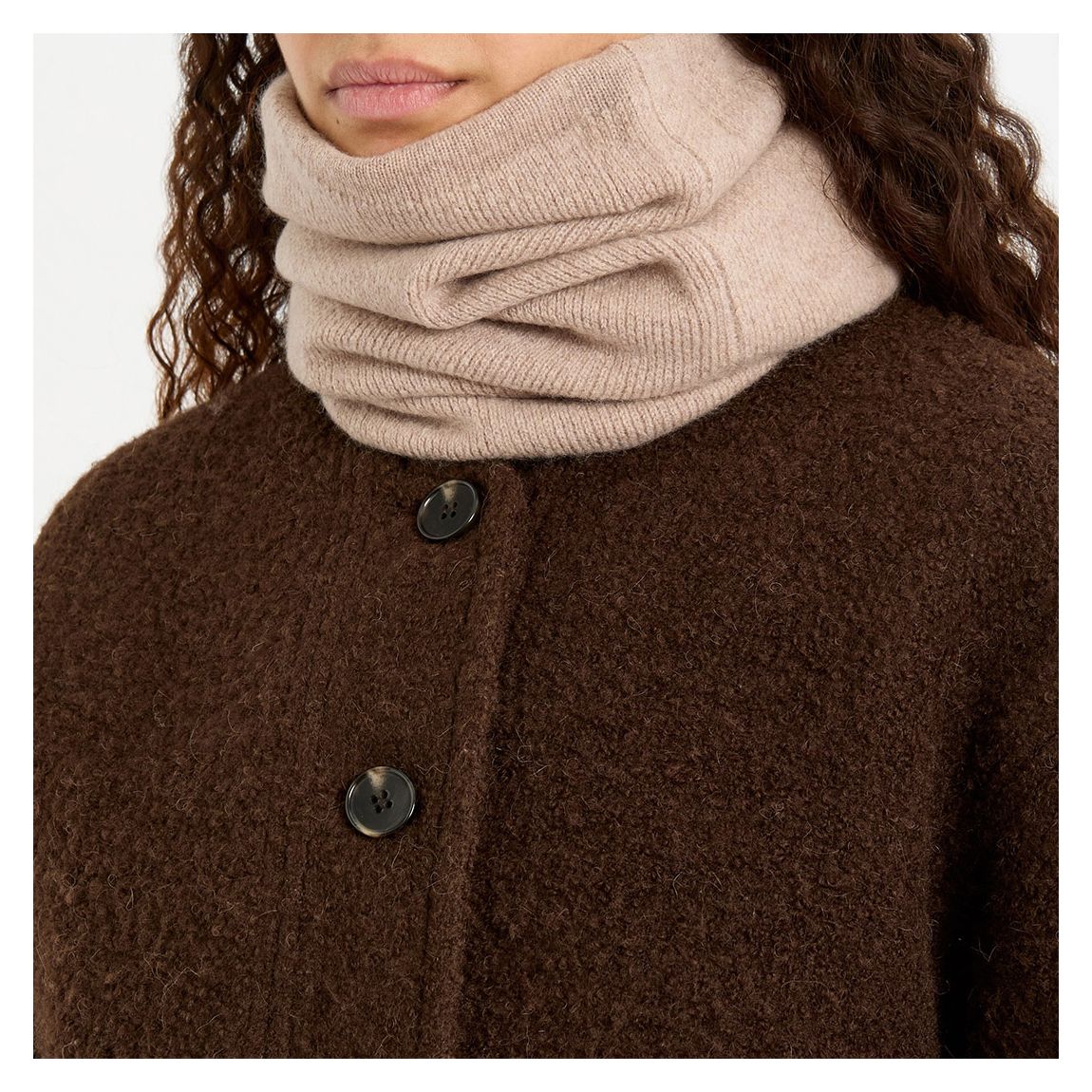 Natural Brown Moss Stitch Cashmere Snood main product photo