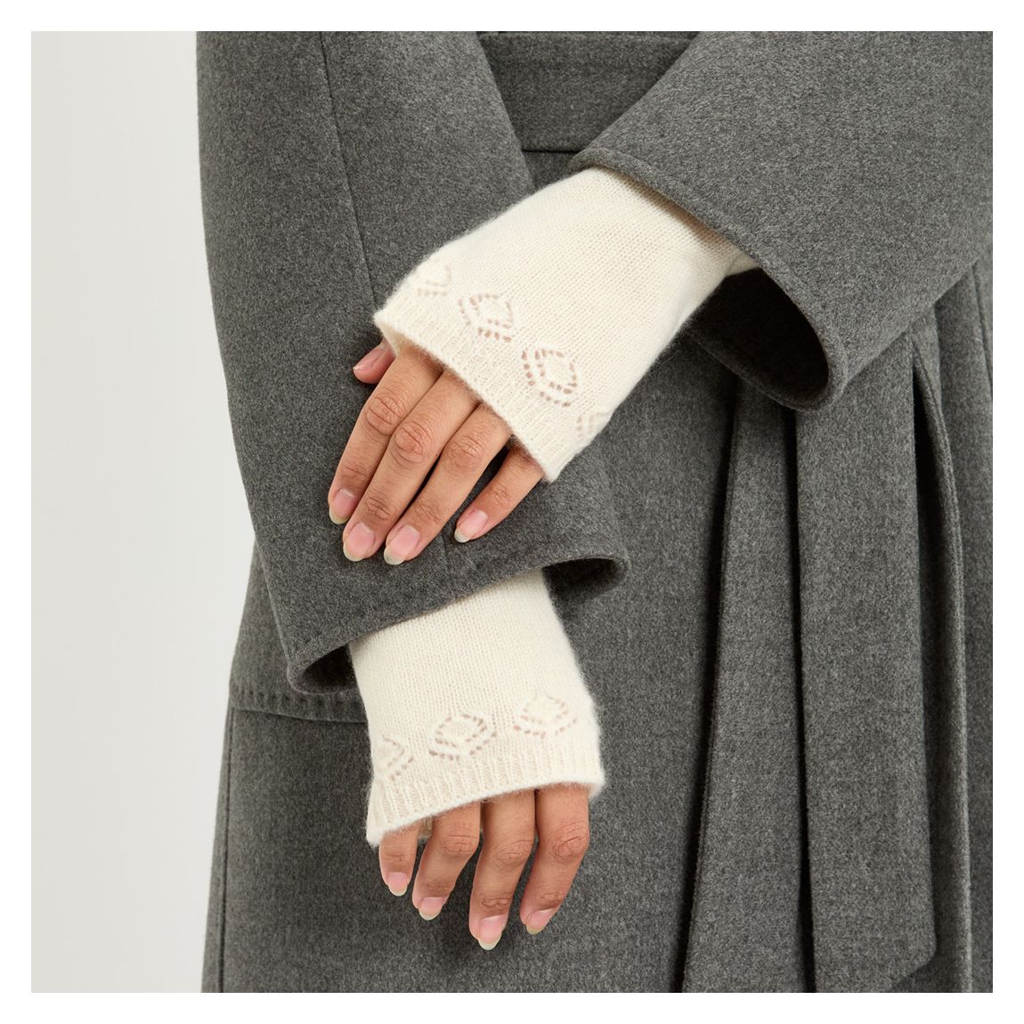 Organic White Pointelle Cashmere Mittens main product photo