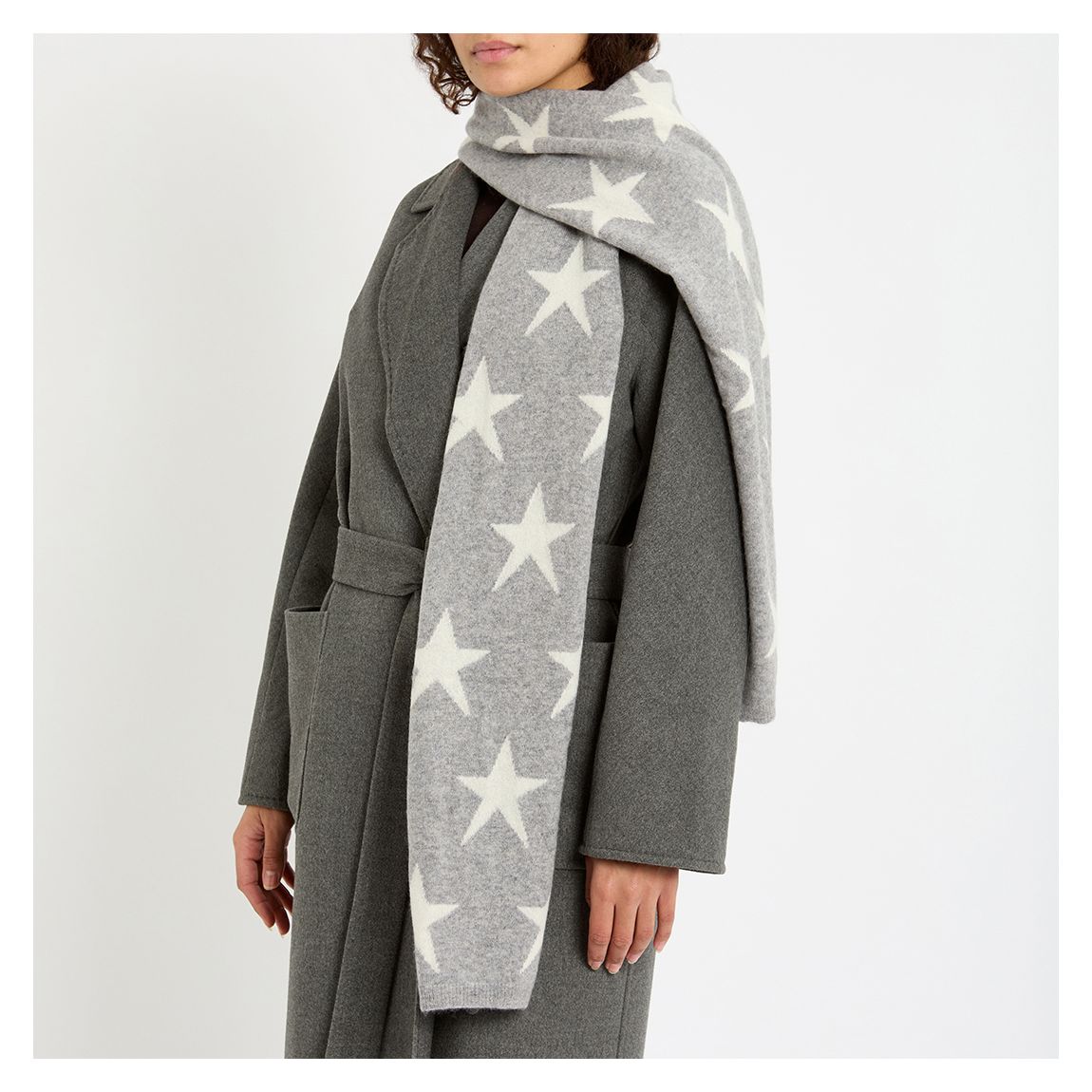 Mid Grey/Organic White Star Cashmere Scarf main product photo