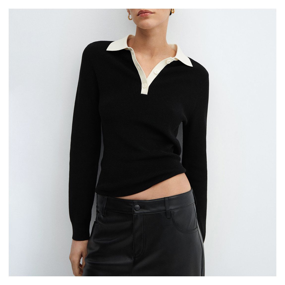 Black Knit Polo Sweater main product photo