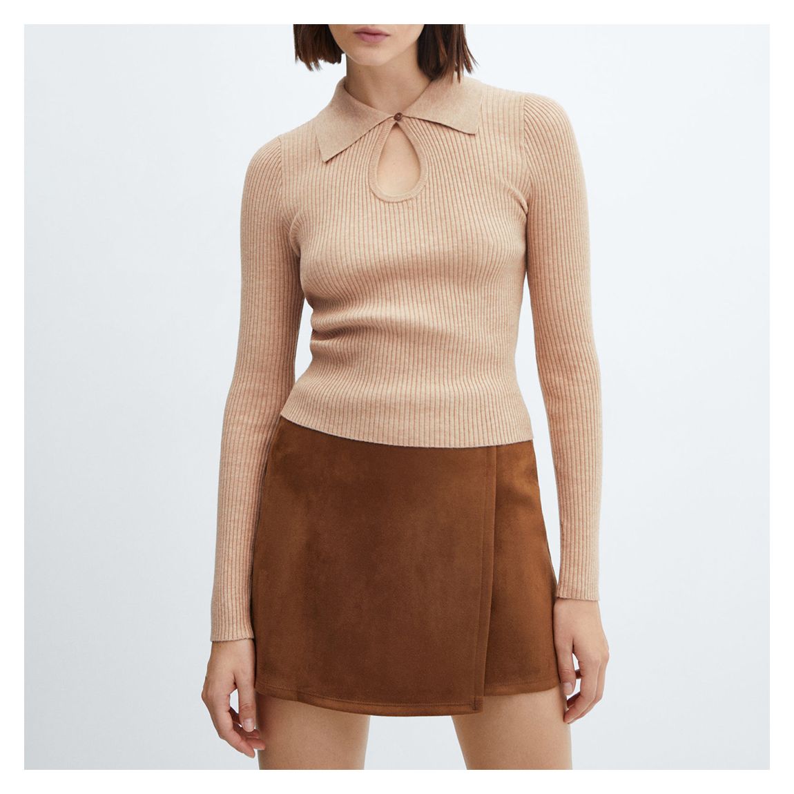 Tan Polo Keyhole Ribbed Top main product photo