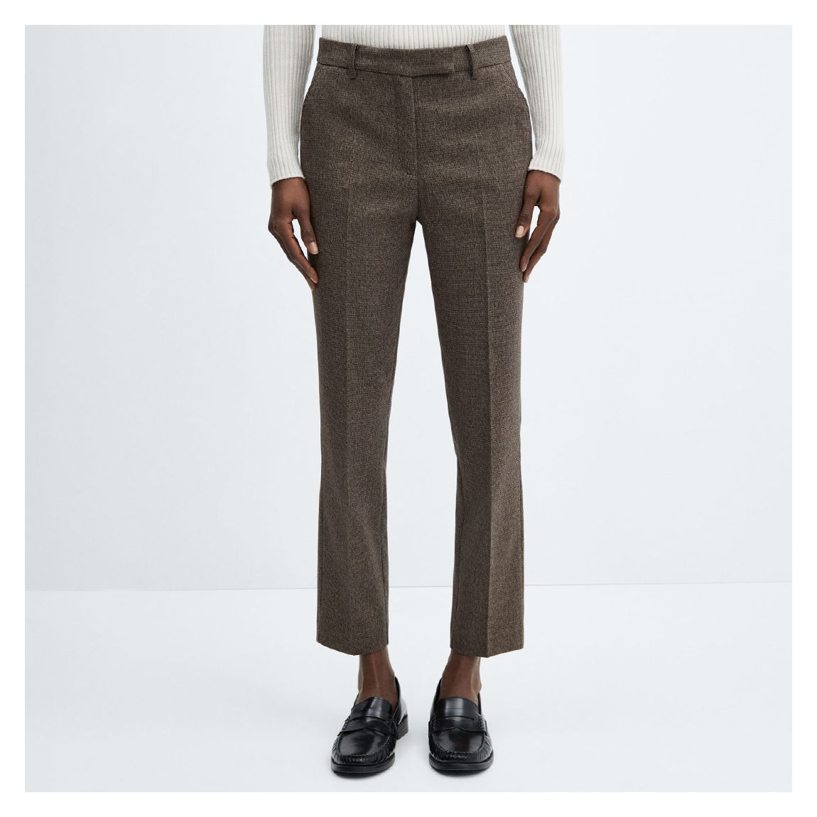 Dark Brown Marl Crop Tailored Trousers main product photo
