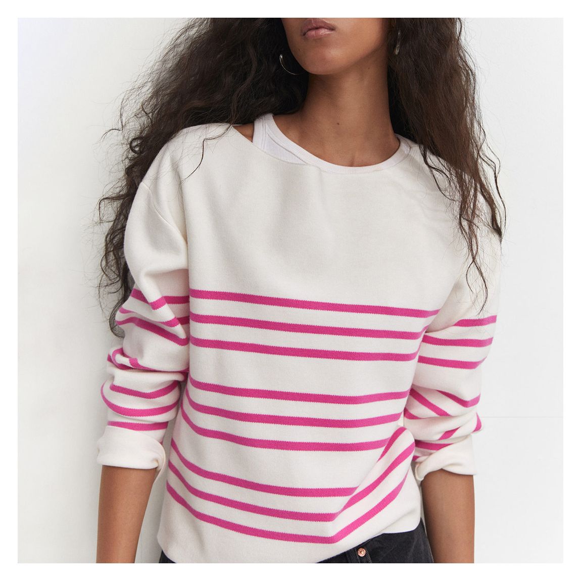 White Striped Crew Sweater main product photo