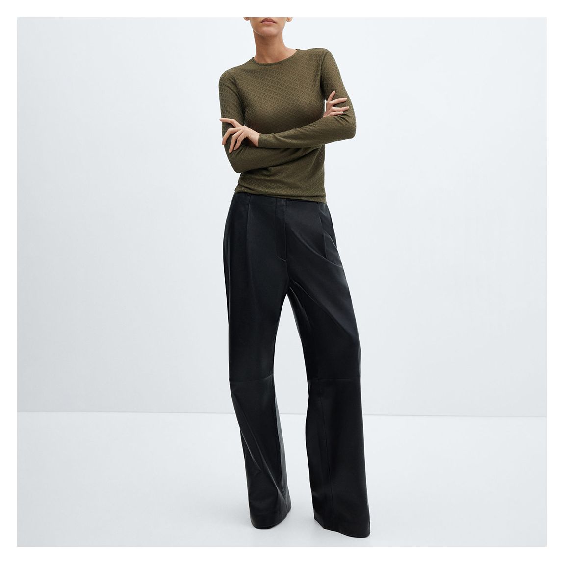 Khaki Textured Long-sleeved Top main product photo