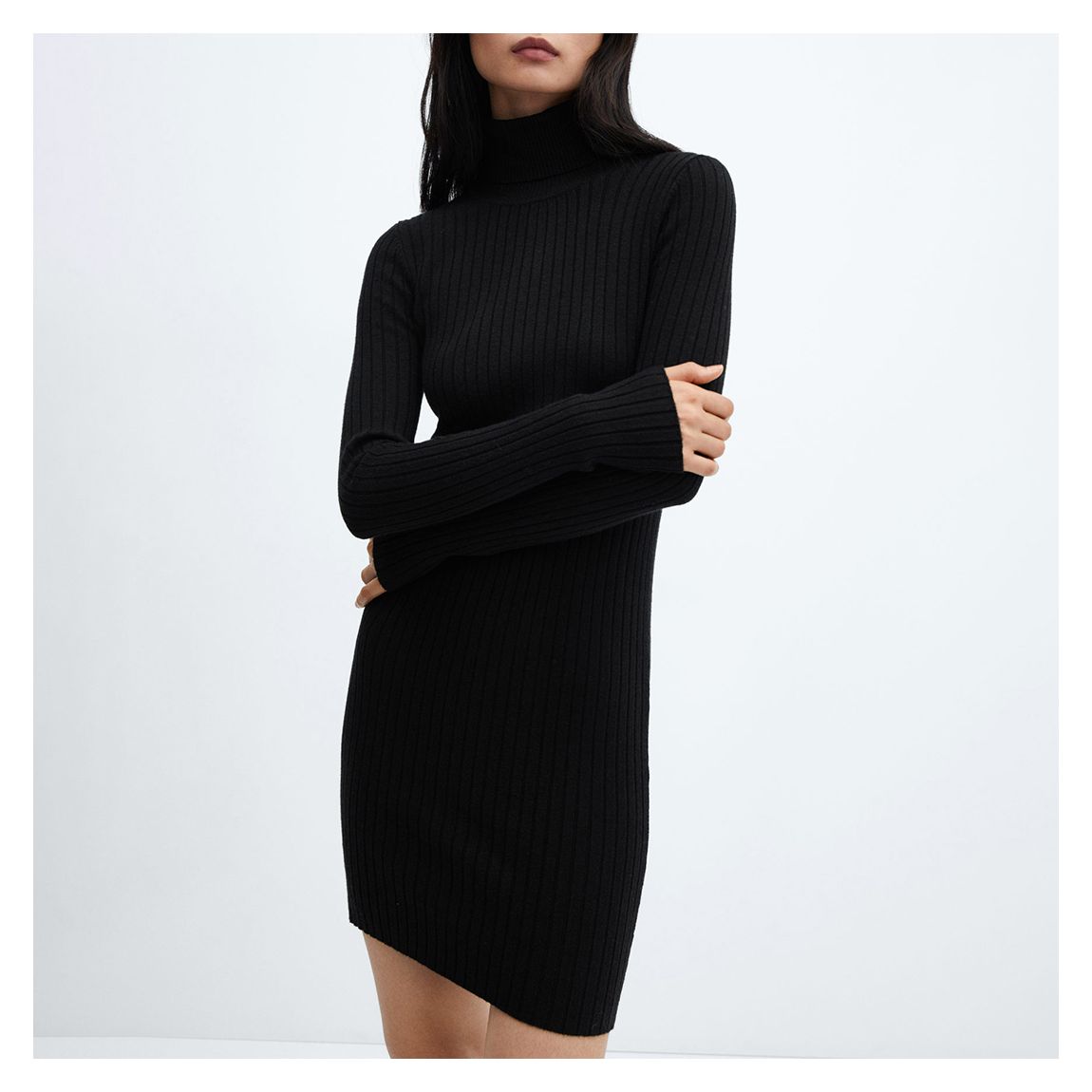 Black Fitted Turtleneck Mini Dress main product photo