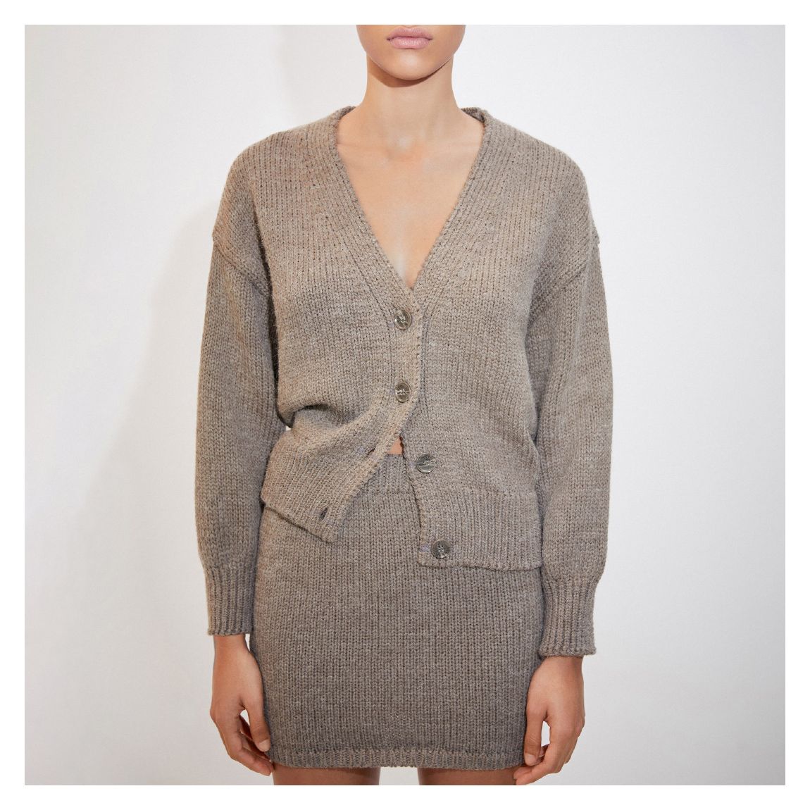 Taupe Wool Blend Chunky Cardigan main product photo