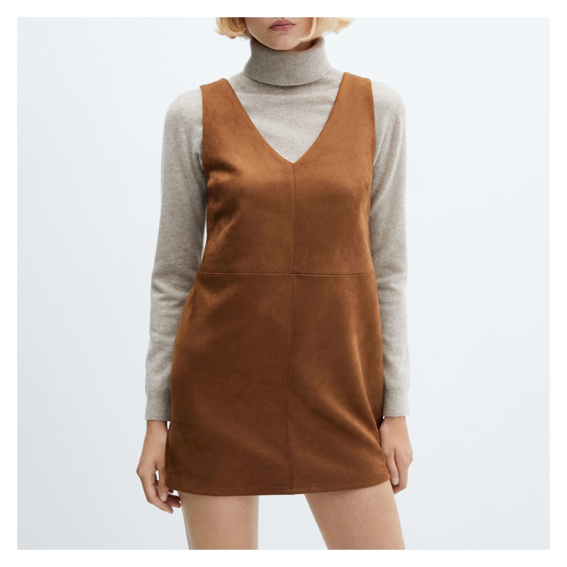 Camel Faux Suede Shift Mini Dress main product photo