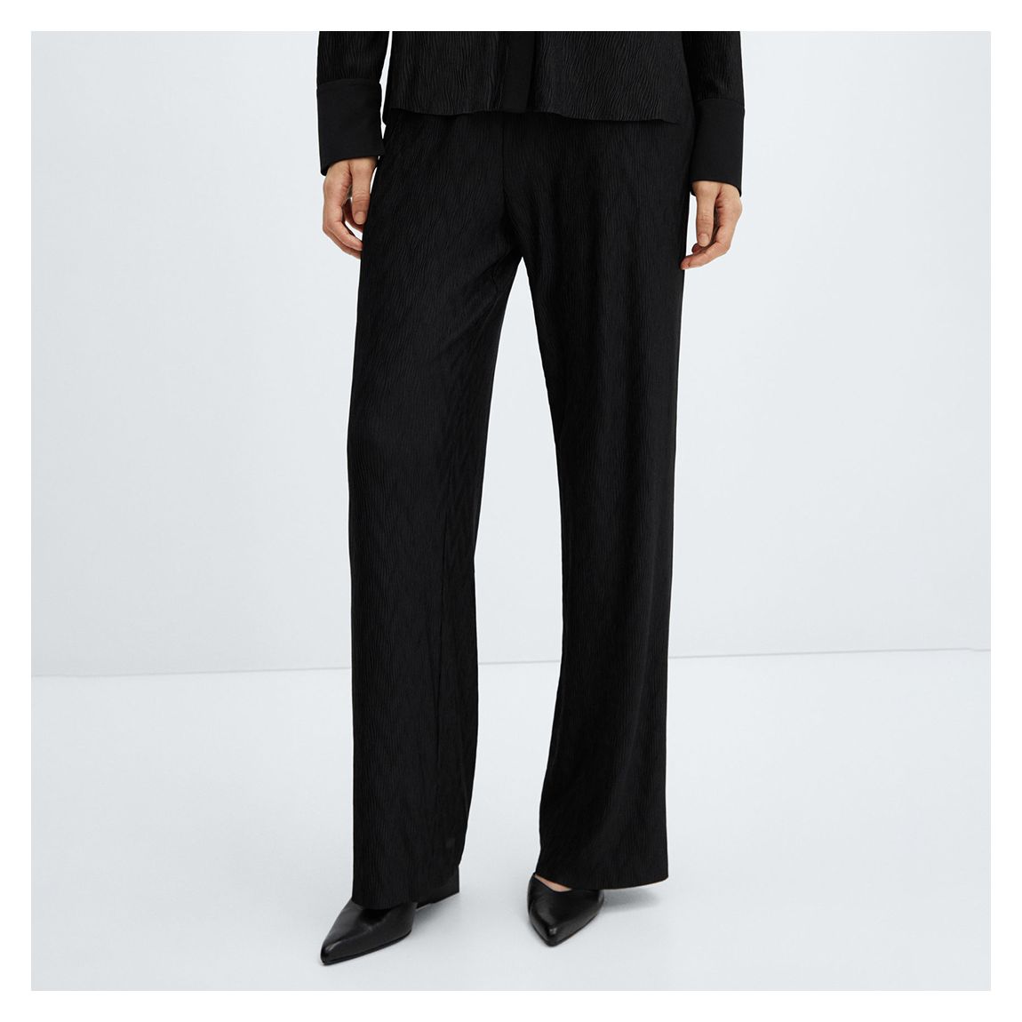 Black Textured Straight Leg Trousers main product photo