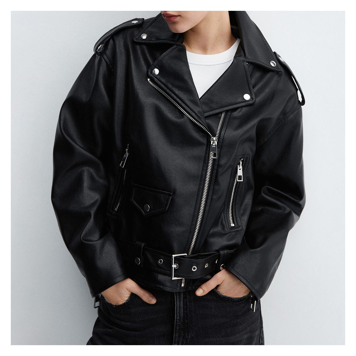 Black Faux Leather Biker Jacket main product photo