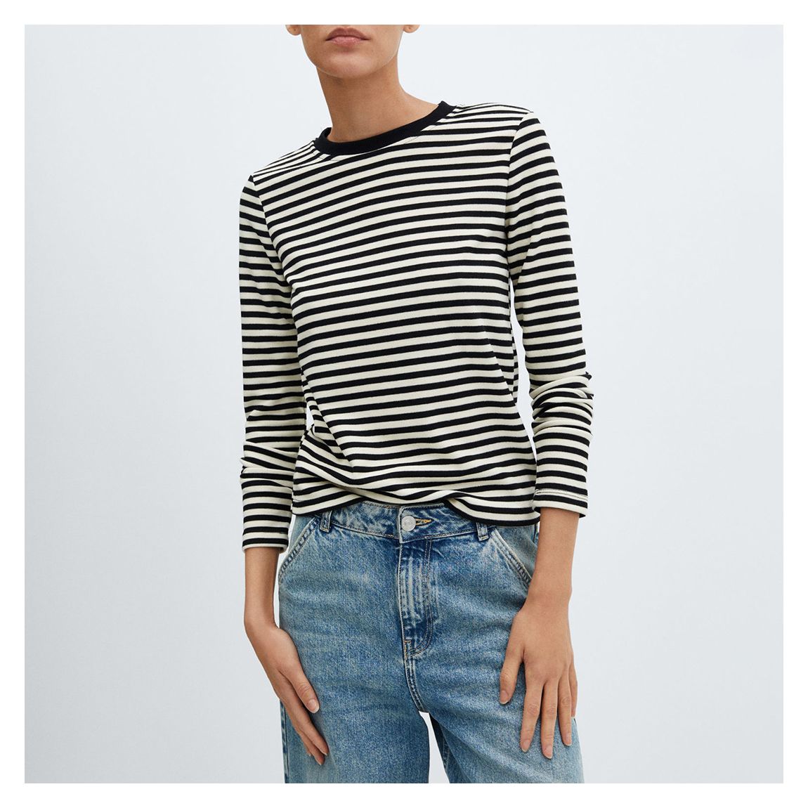 Black/White Striped Long-sleeved Top main product photo
